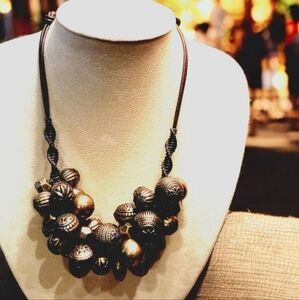 Ann Kline LOFT Chunky Embossed Bobble Ethnic Antiqued Finish Statement Necklace